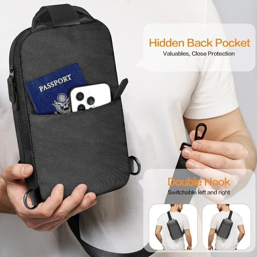 💫 Men Black Crossbody Bag Sling Stylish Waterproof Chest Work Travel Backpack